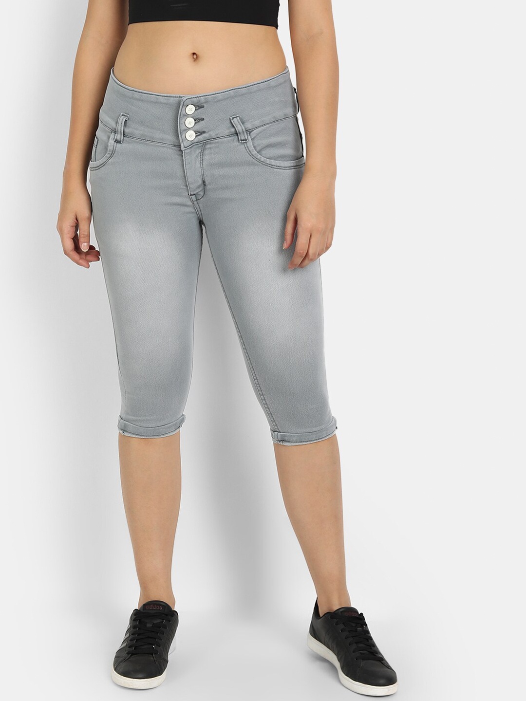 

Next One Women Grey Solid Skinny Fit Cotton Capris