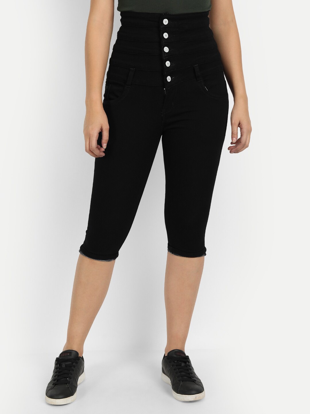 

Next One Women Black Solid Skinny Fit Cotton Capris