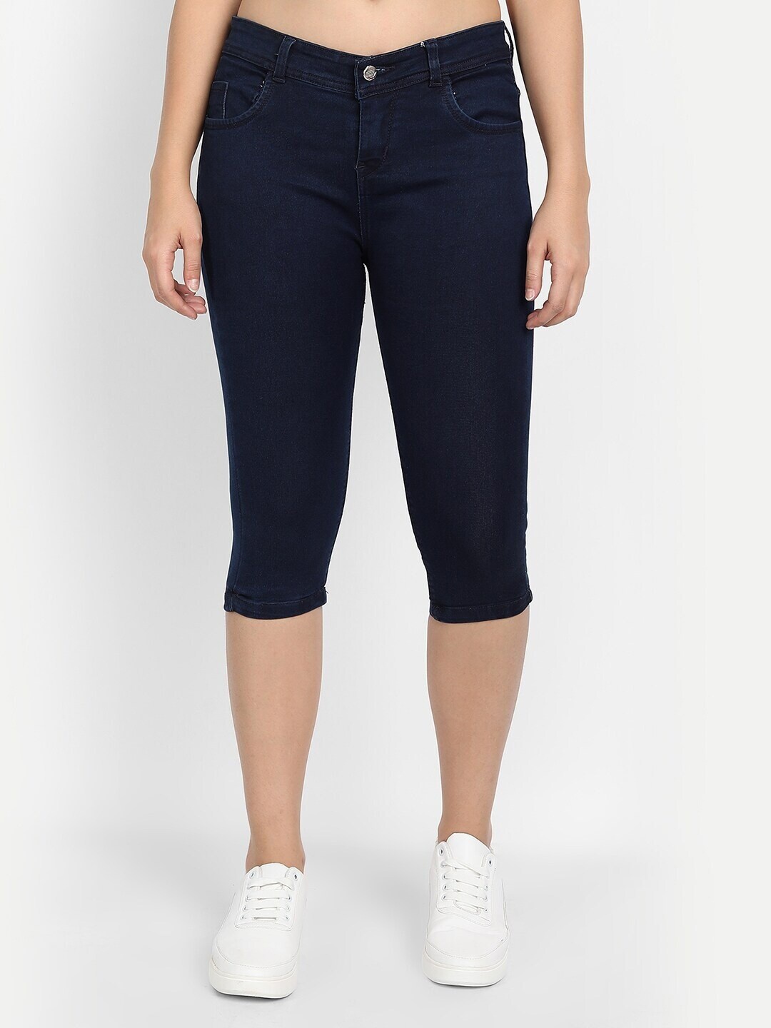 

Next One Women Blue Solid Skinny Fit Cotton Capris