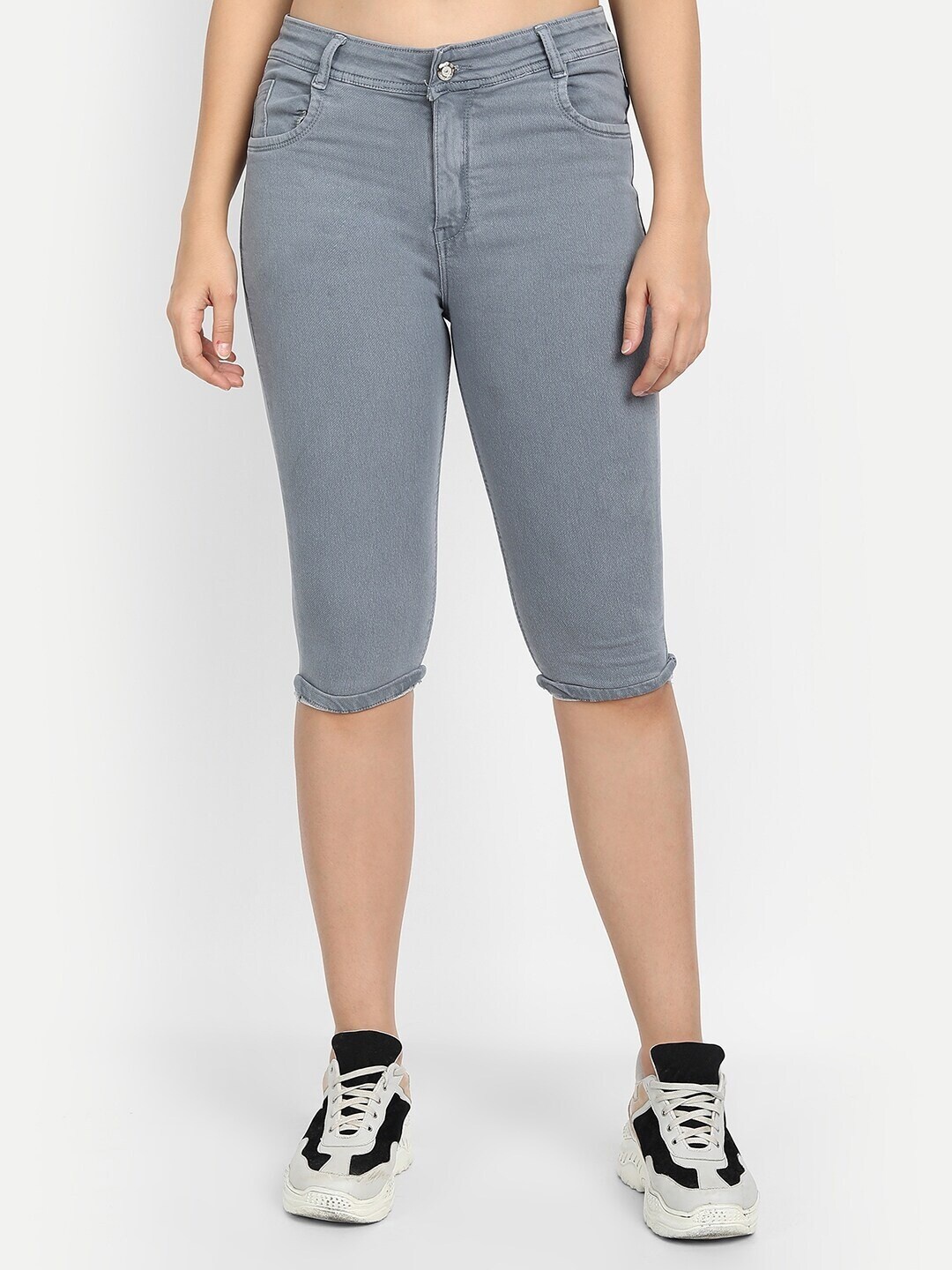 

Next One Women Grey Solid Skinny Fit Cotton Capris