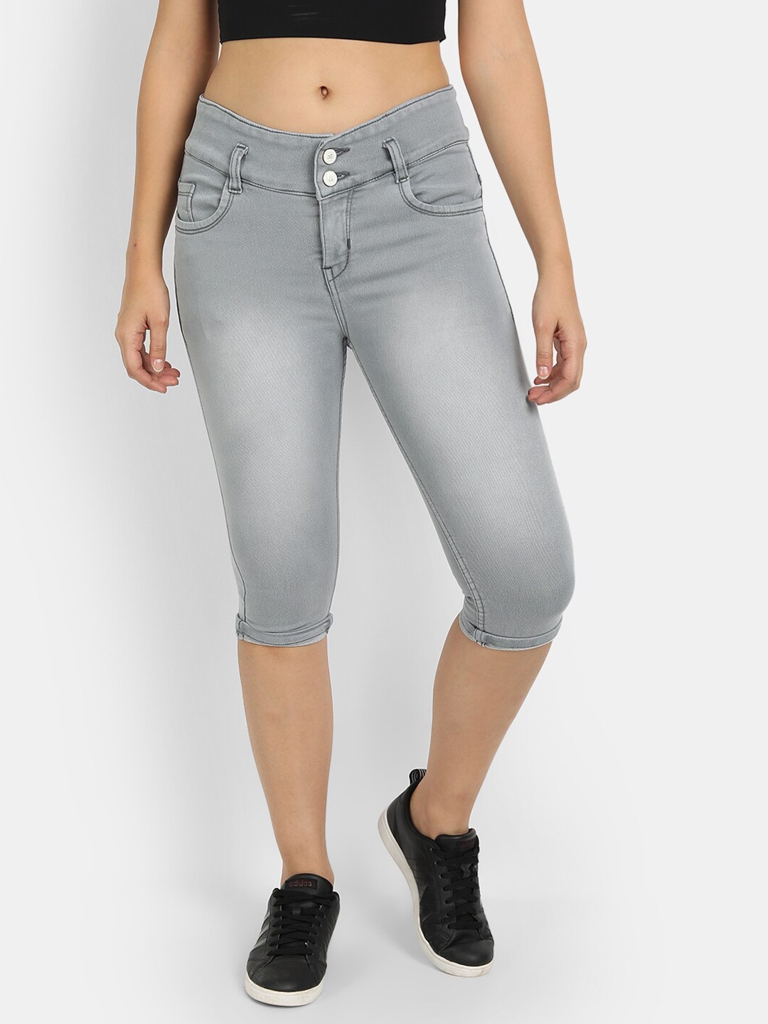 

Next One Women Grey Solid Skinny Fit Cotton Capris