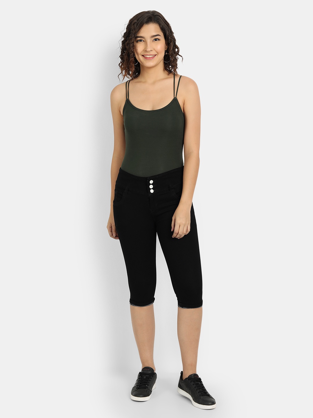

Next One Women Black Skinny Fit Solid Capris
