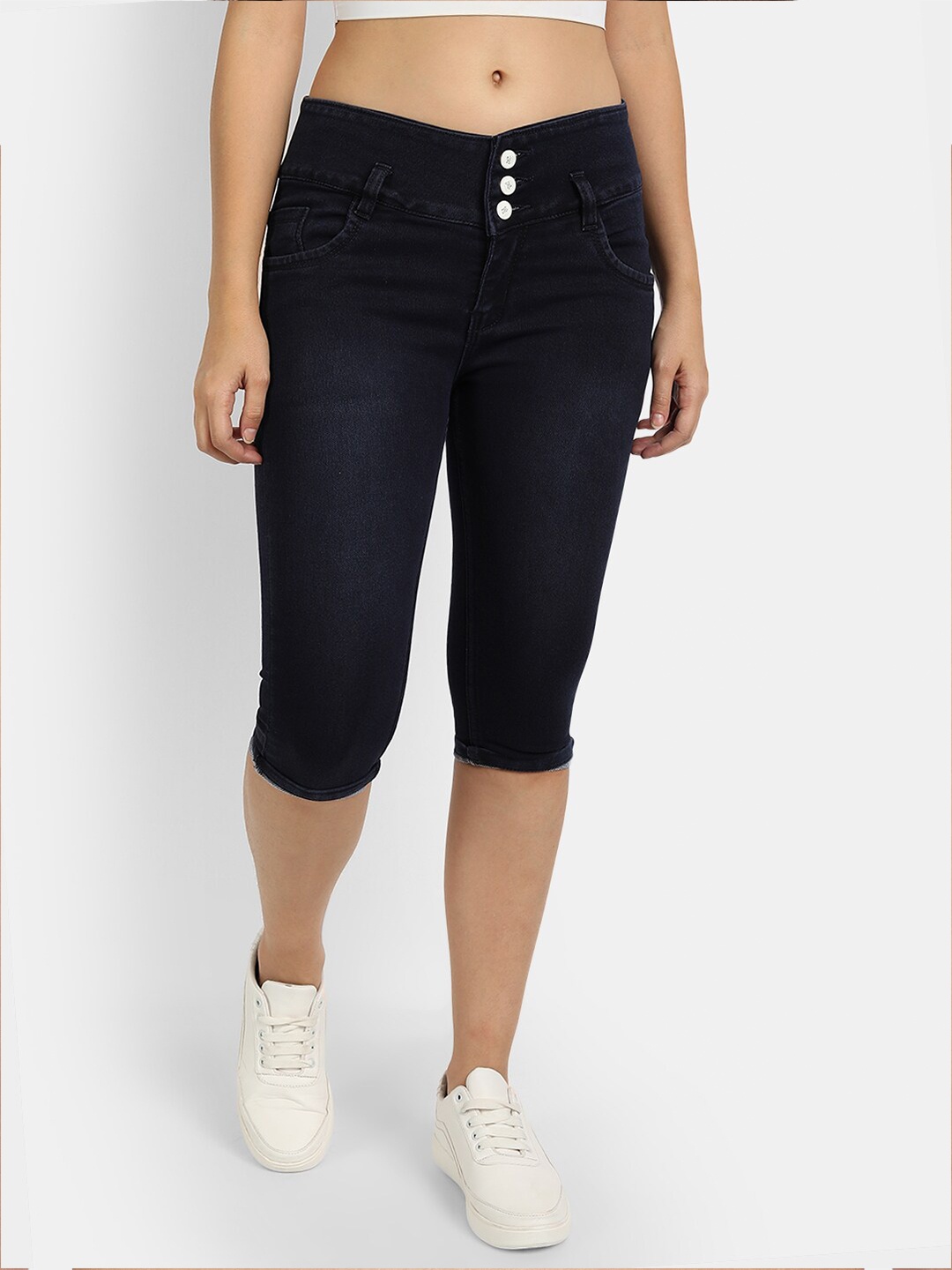 

Next One Women Blue Solid Skinny Fit Cotton Capris