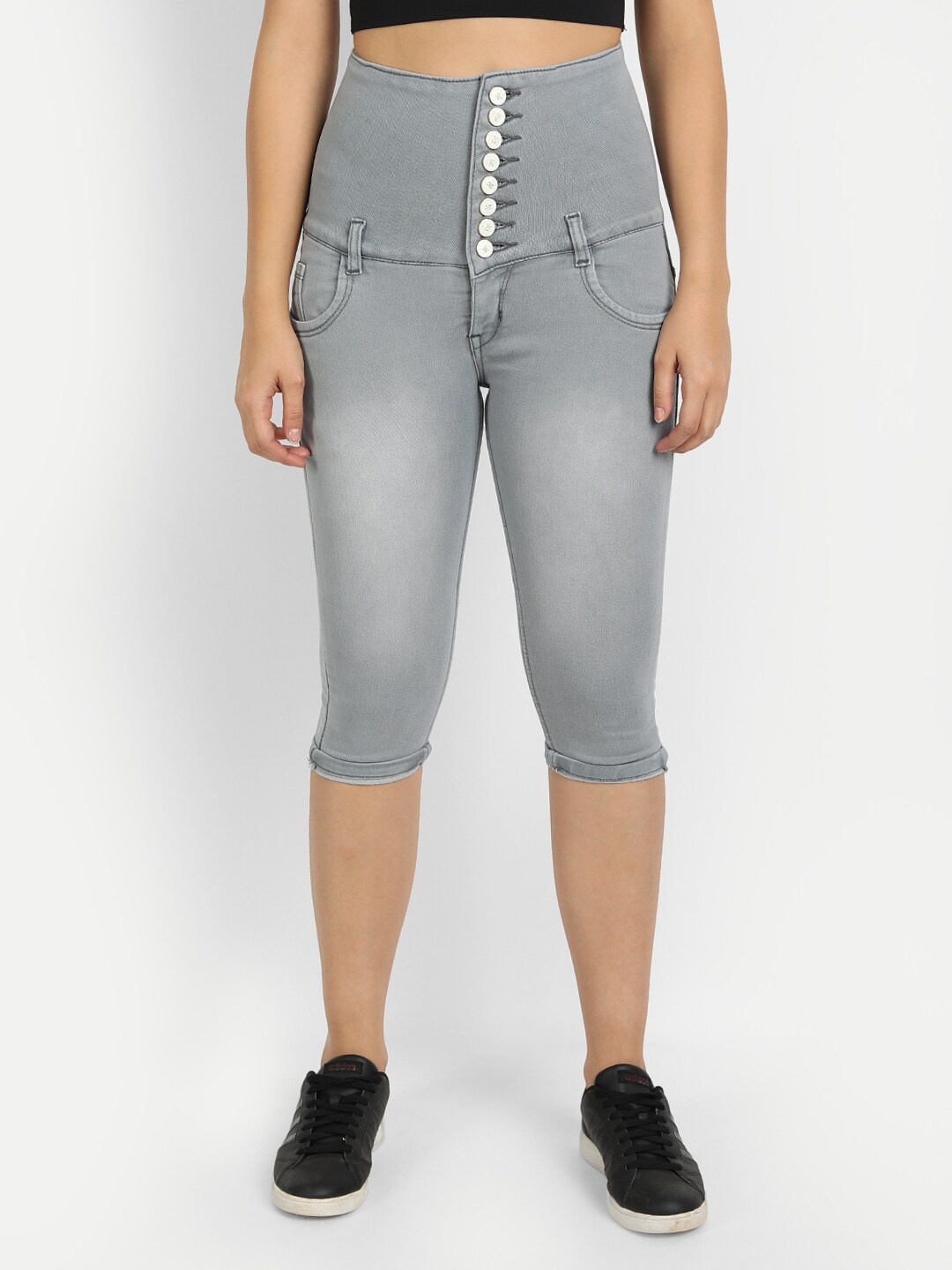 

Next One Women Grey Solid Skinny Fit Cotton Capris
