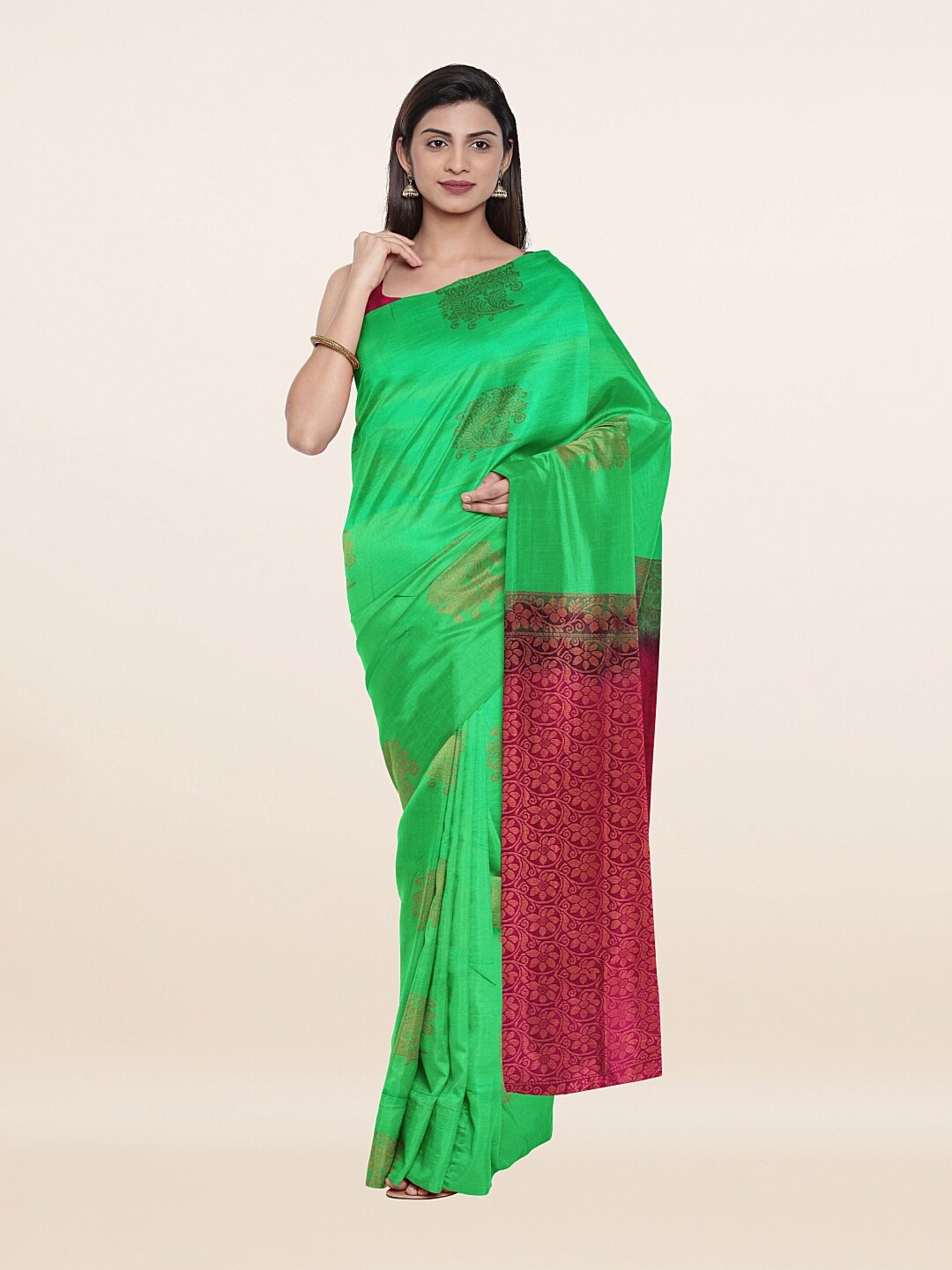 

Pothys Green & Gold-Toned Woven Design Zari Art Silk Saree