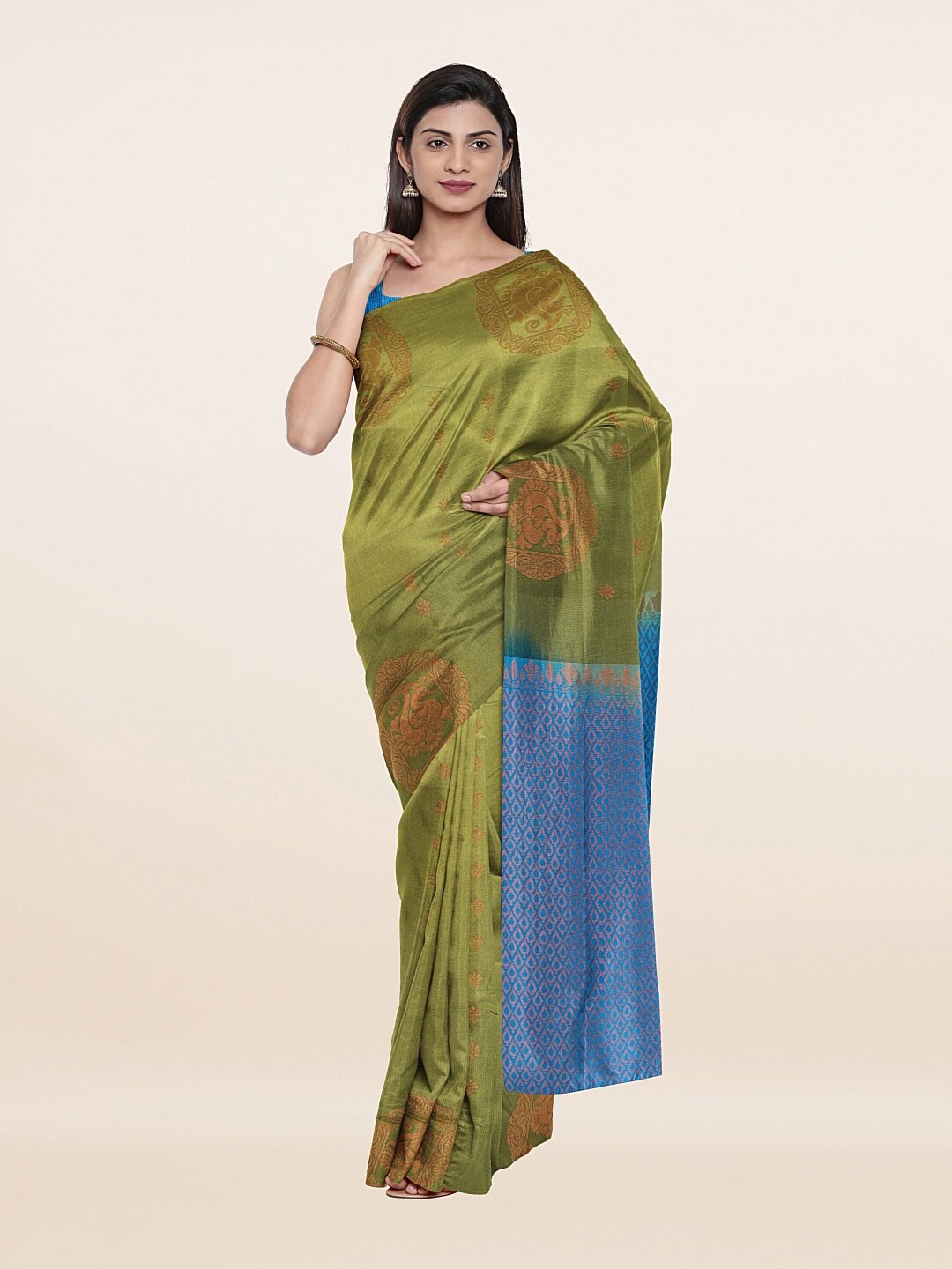 

Pothys Green & Blue Ethnic Motifs Zari Art Silk Saree