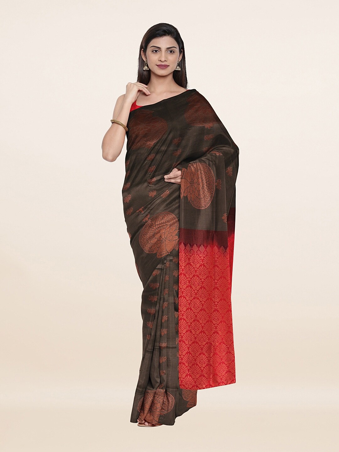 

Pothys Grey & Red Woven Design Art Silk Saree