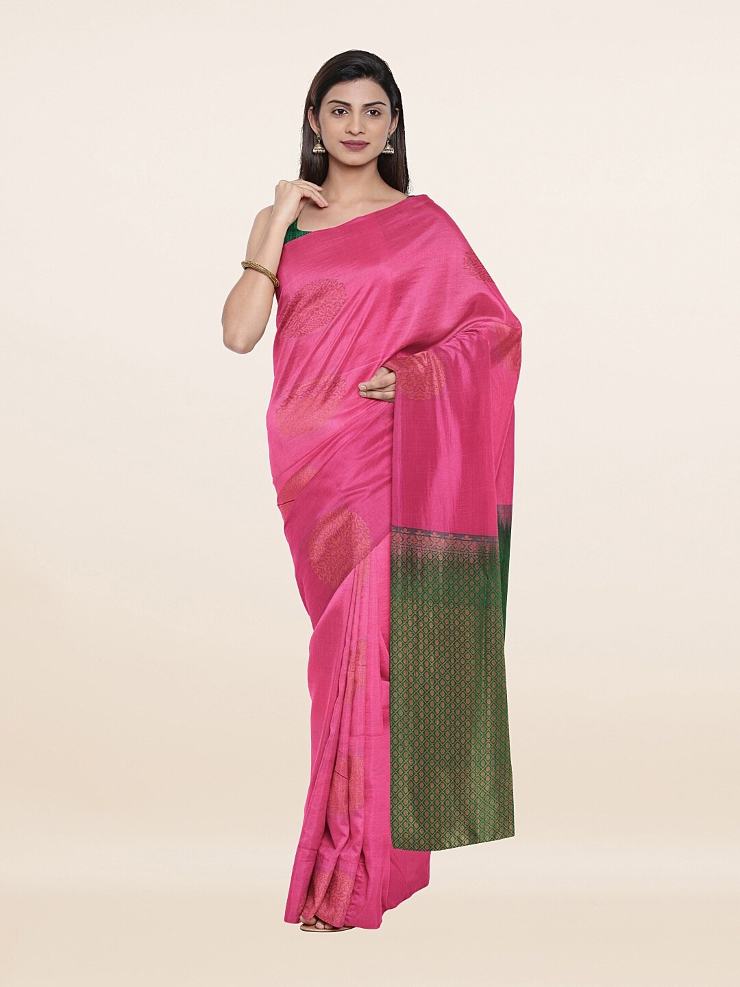 

Pothys Pink & Green Woven Design Zari Art Silk Saree
