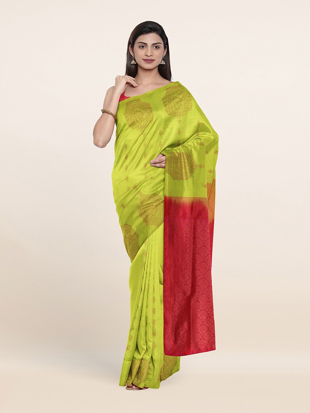 

Pothys Green & Pink Ethnic Motifs Zari Art Silk Saree