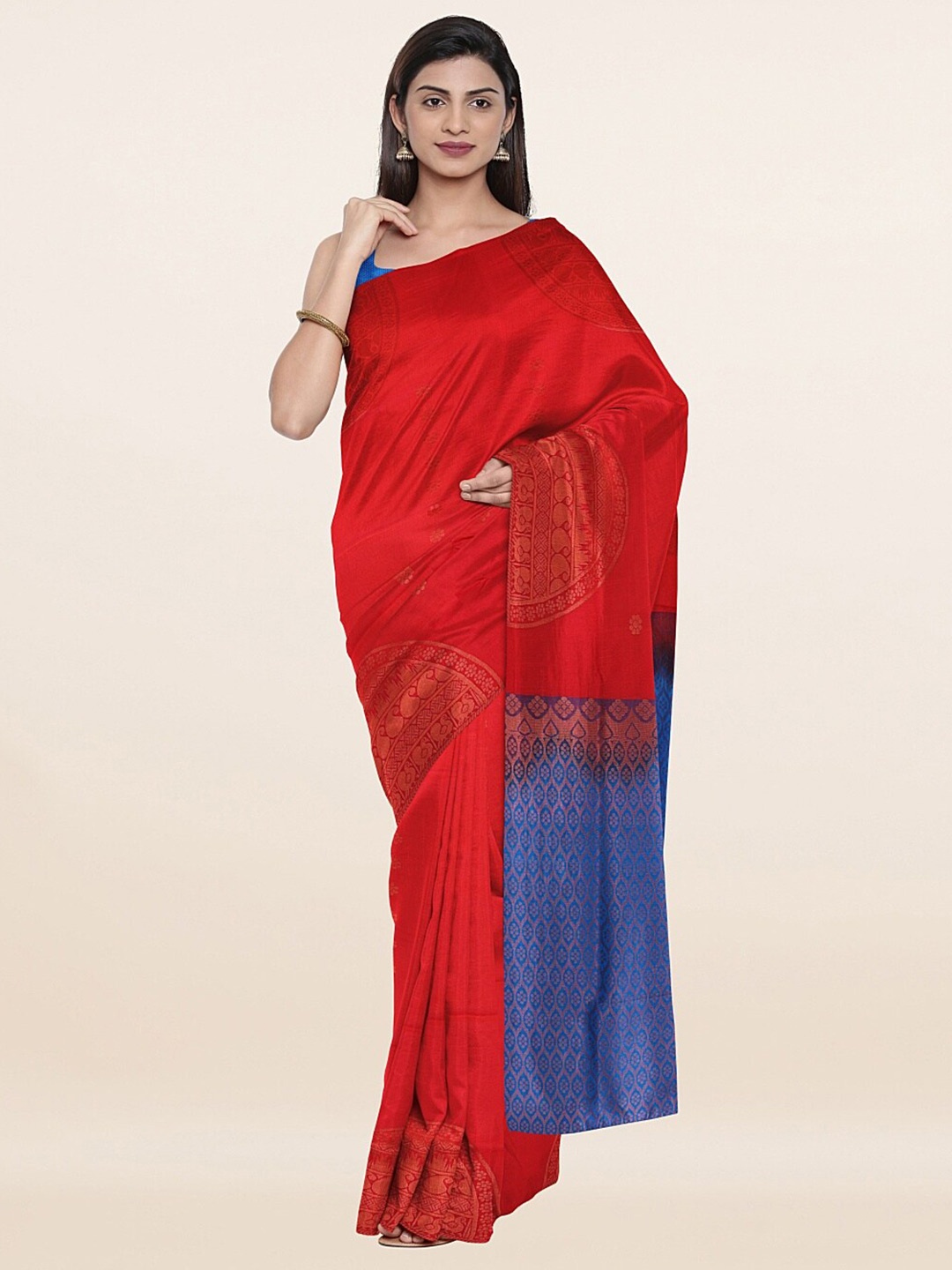 

Pothys Red & Blue Woven Design Zari Art Silk Saree