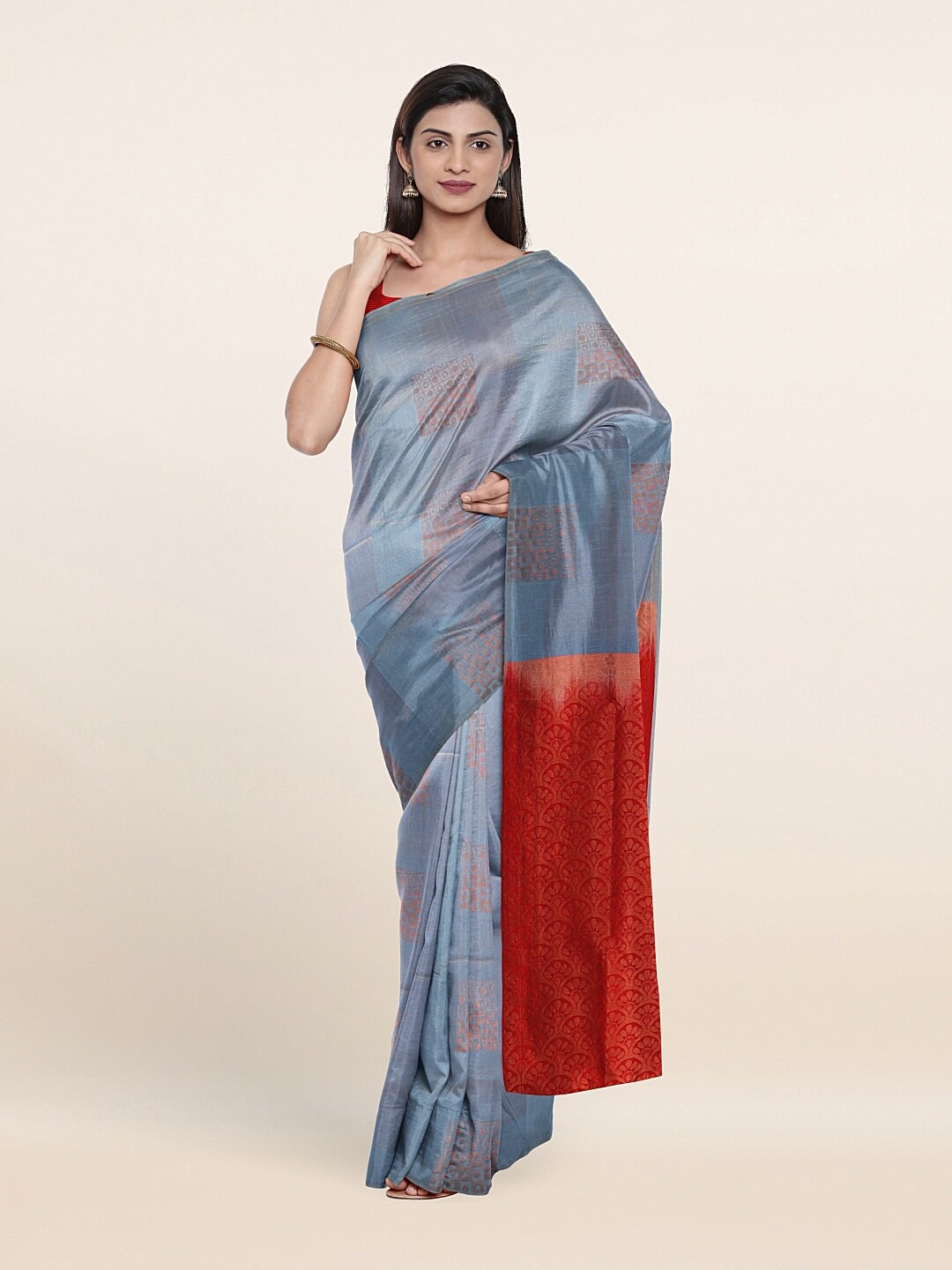 

Pothys Blue & Red Ethnic Motifs Zari Art Silk Saree