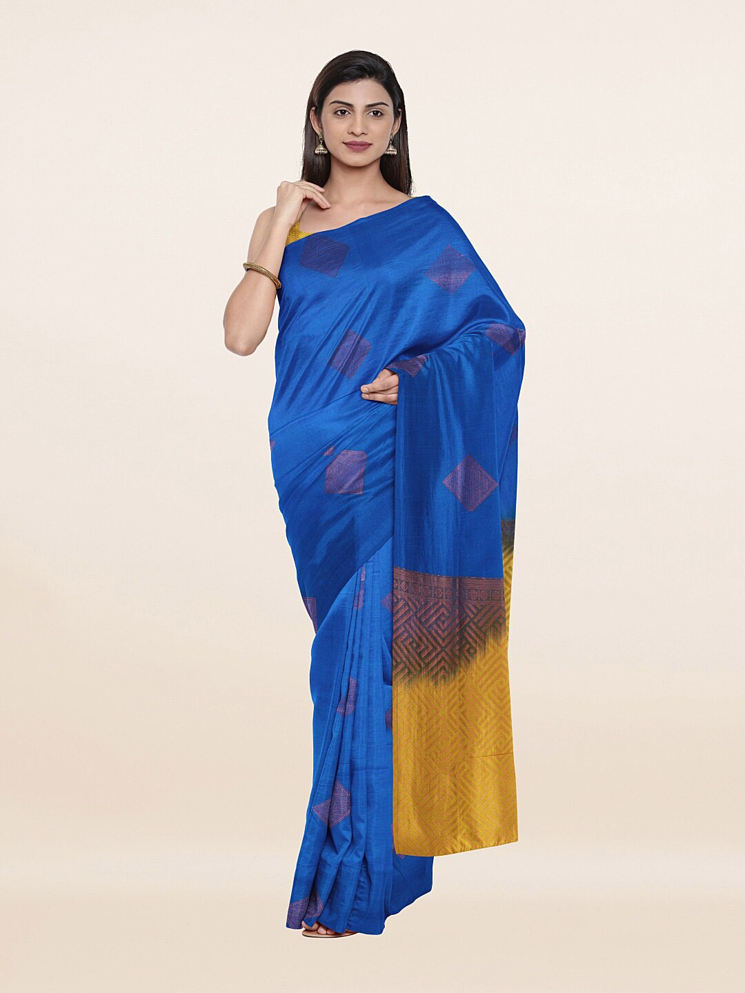 

Pothys Blue & Yellow Ethnic Motifs Zari Art Silk Saree