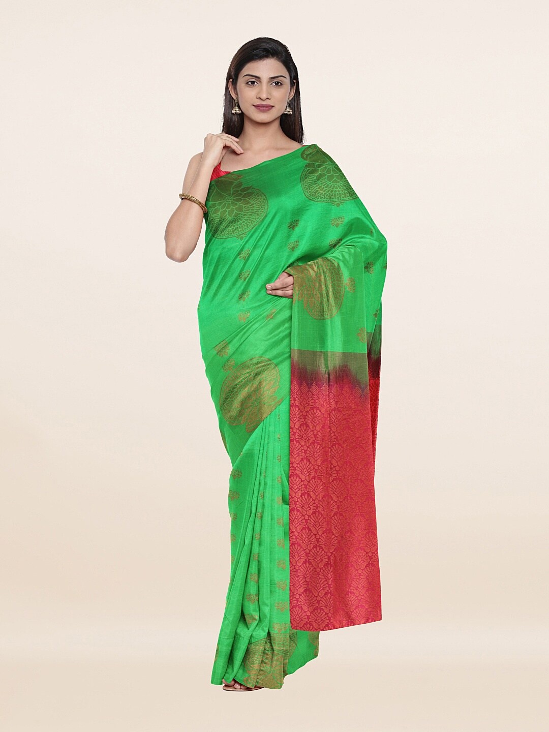 

Pothys Green & Pink Ethnic Motifs Zari Art Silk Saree