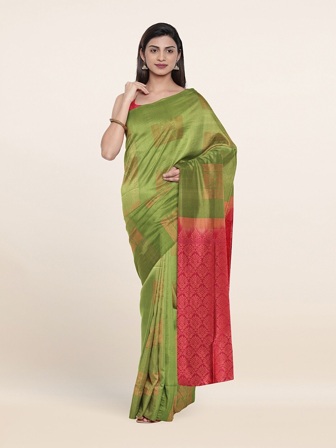 

Pothys Green & Pink Ethnic Motifs Zari Art Silk Saree