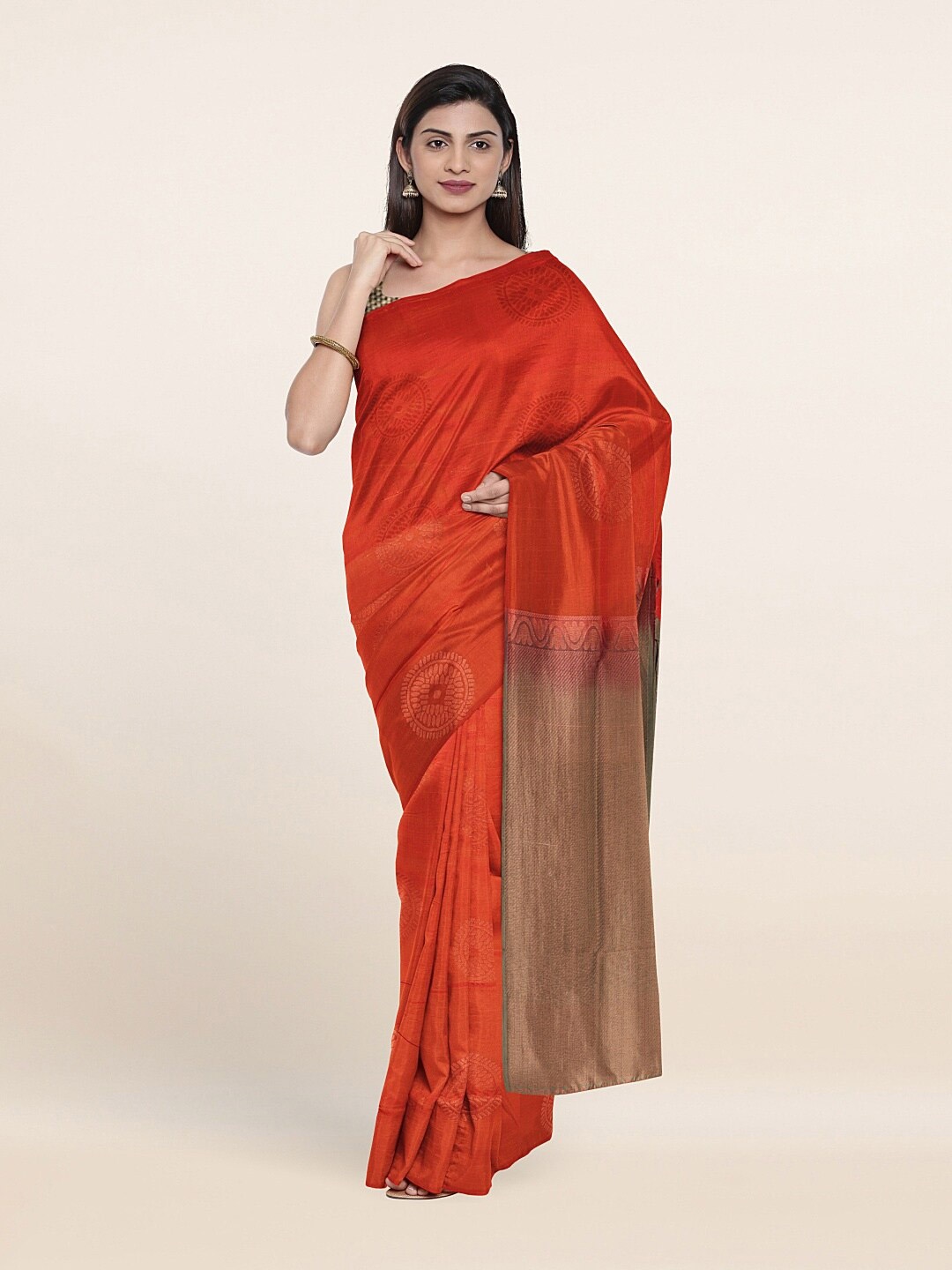 

Pothys Red & Brown Ethnic Motifs Art Silk Saree