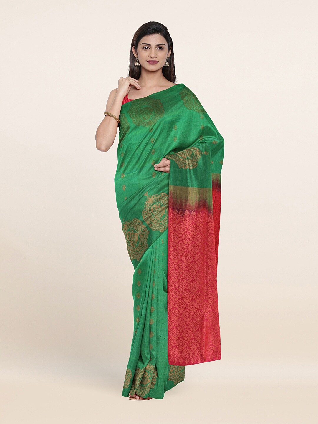 

Pothys Green & Pink Ethnic Motifs Zari Art Silk Saree