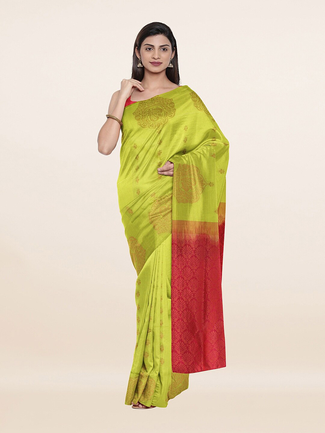 

Pothys Green & Pink Ethnic Motifs Zari Art Silk Saree