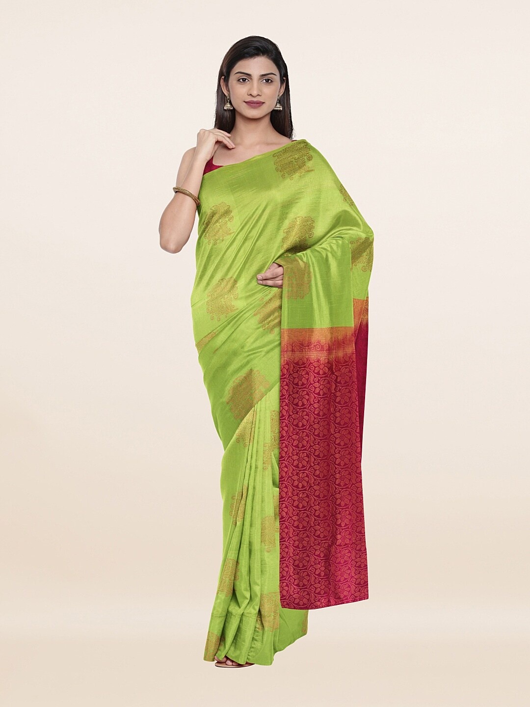 

Pothys Green & Pink Ethnic Motifs Zari Art Silk Saree