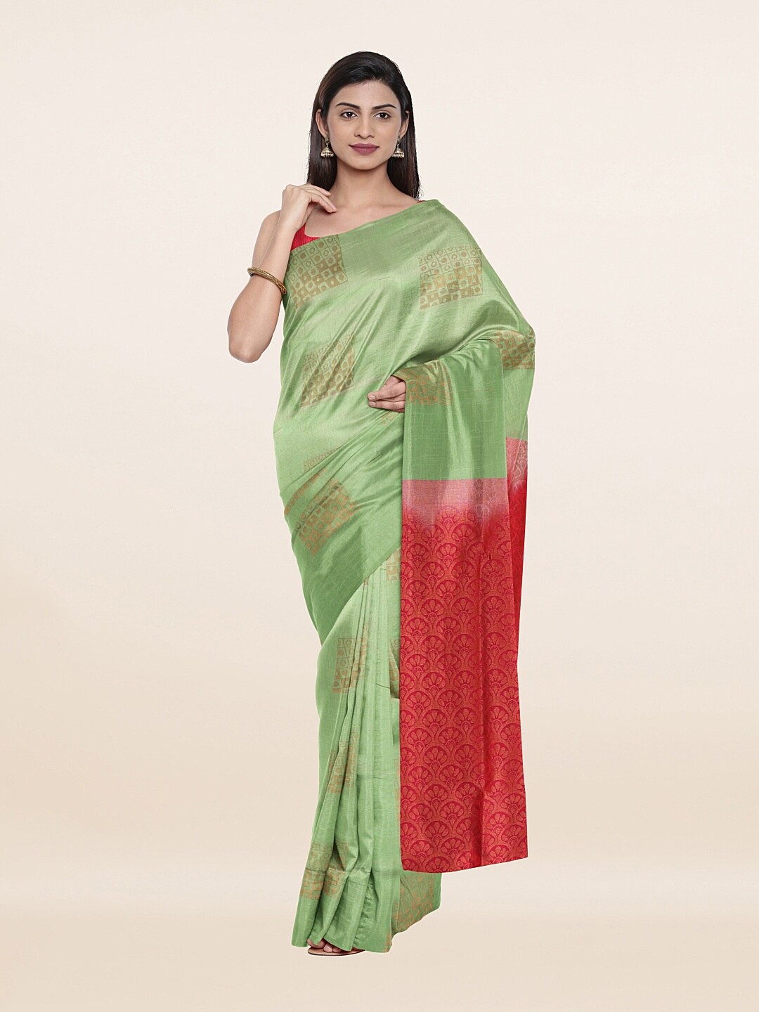 

Pothys Green & Magenta Ethnic Motifs Zari Art Silk Saree
