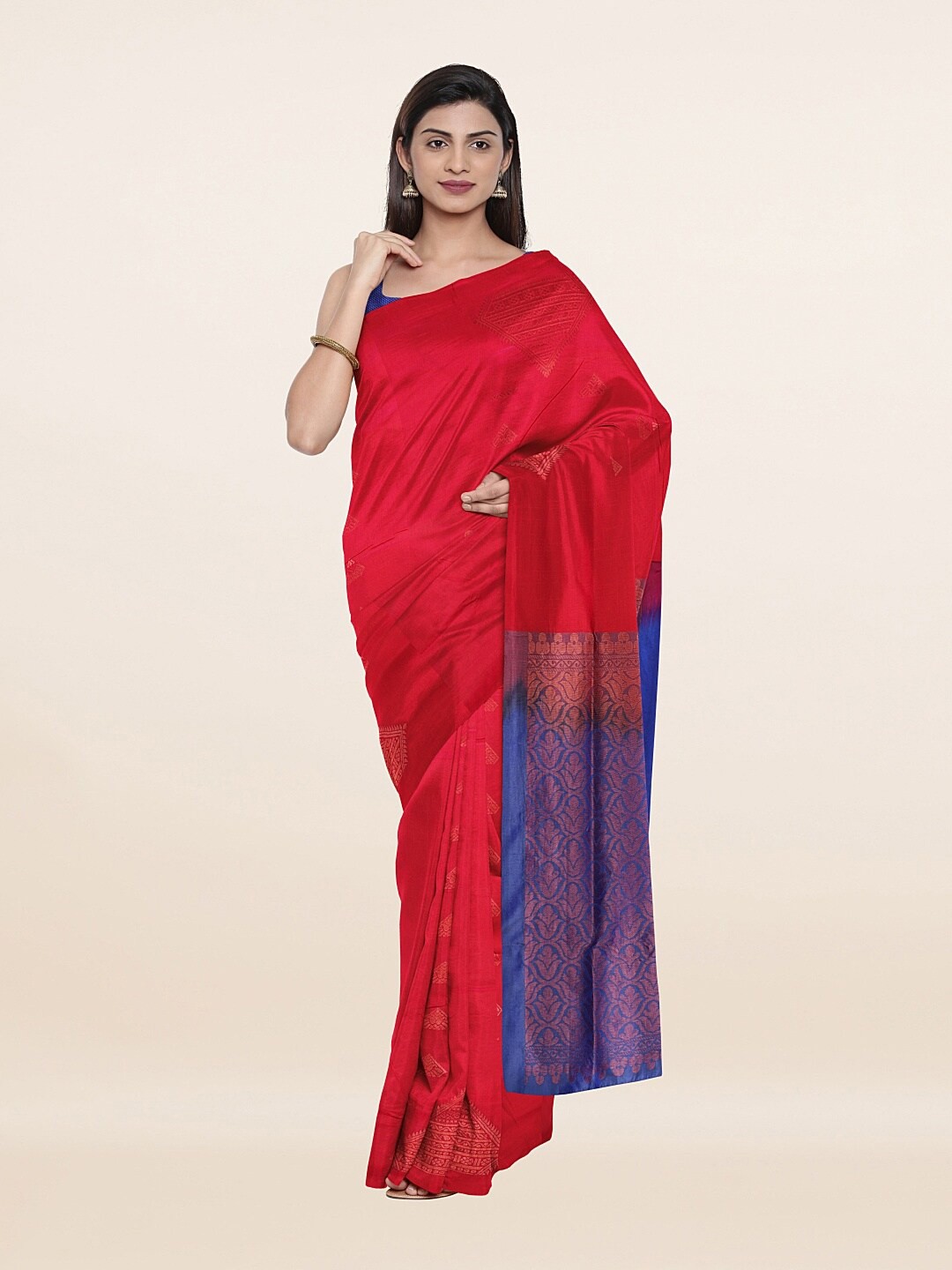 

Pothys Pink & Blue Ethnic Motifs Zari Art Silk Saree
