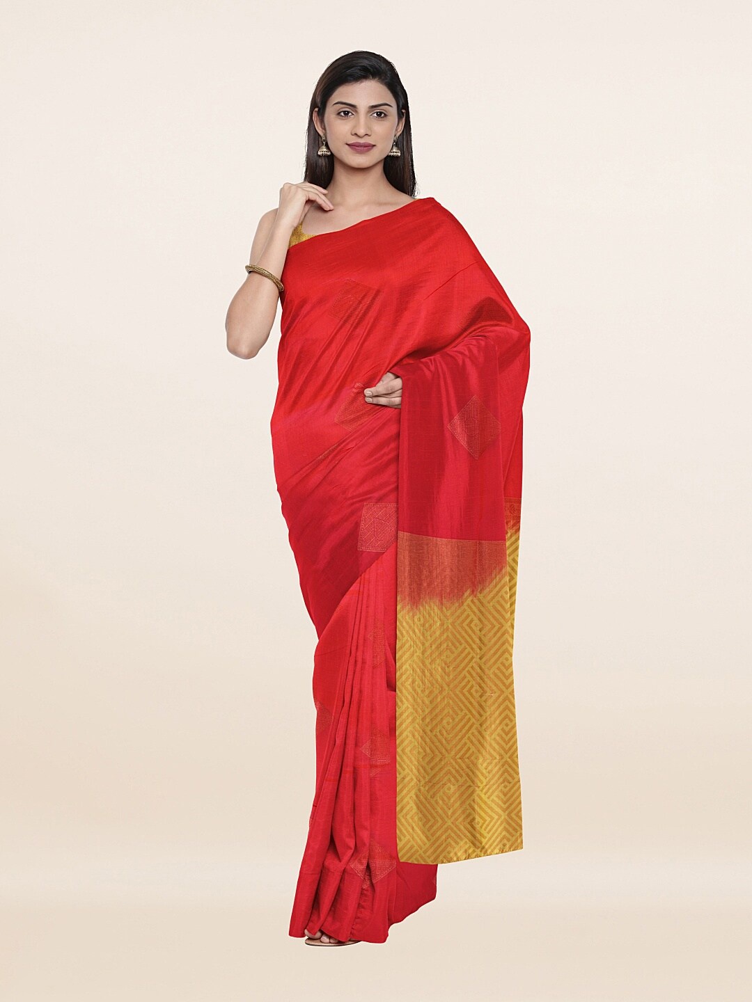 

Pothys Pink & Gold-Toned Ethnic Motifs Zari Art Silk Saree