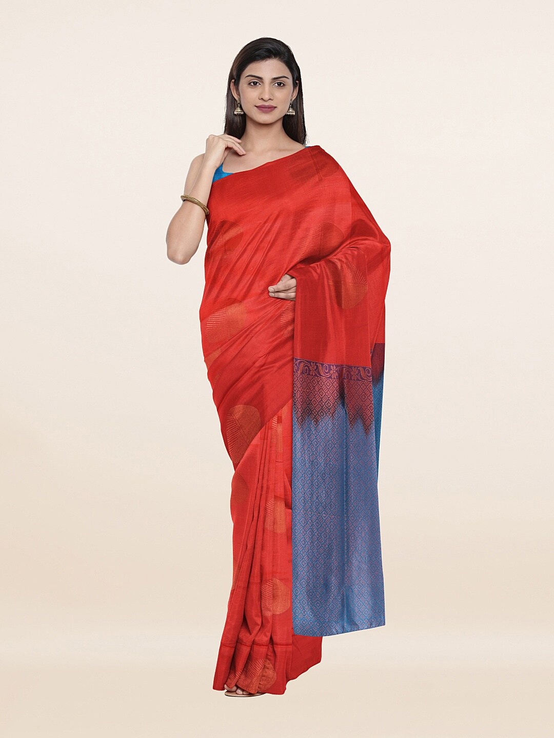 

Pothys Red & Blue Ethnic Motifs Zari Art Silk Saree