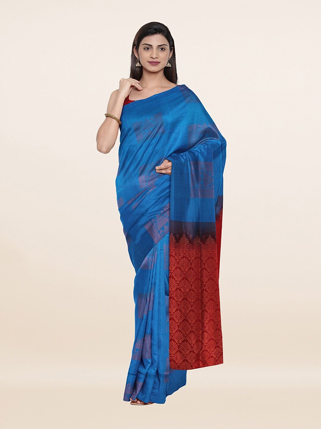 

Pothys Blue & Maroon Ethnic Motifs Zari Art Silk Saree
