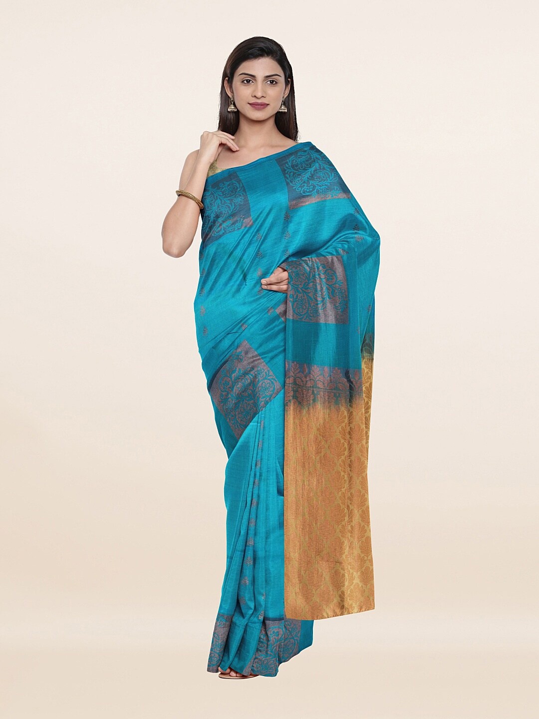 

Pothys Blue & Beige Ethnic Motifs Zari Art Silk Saree