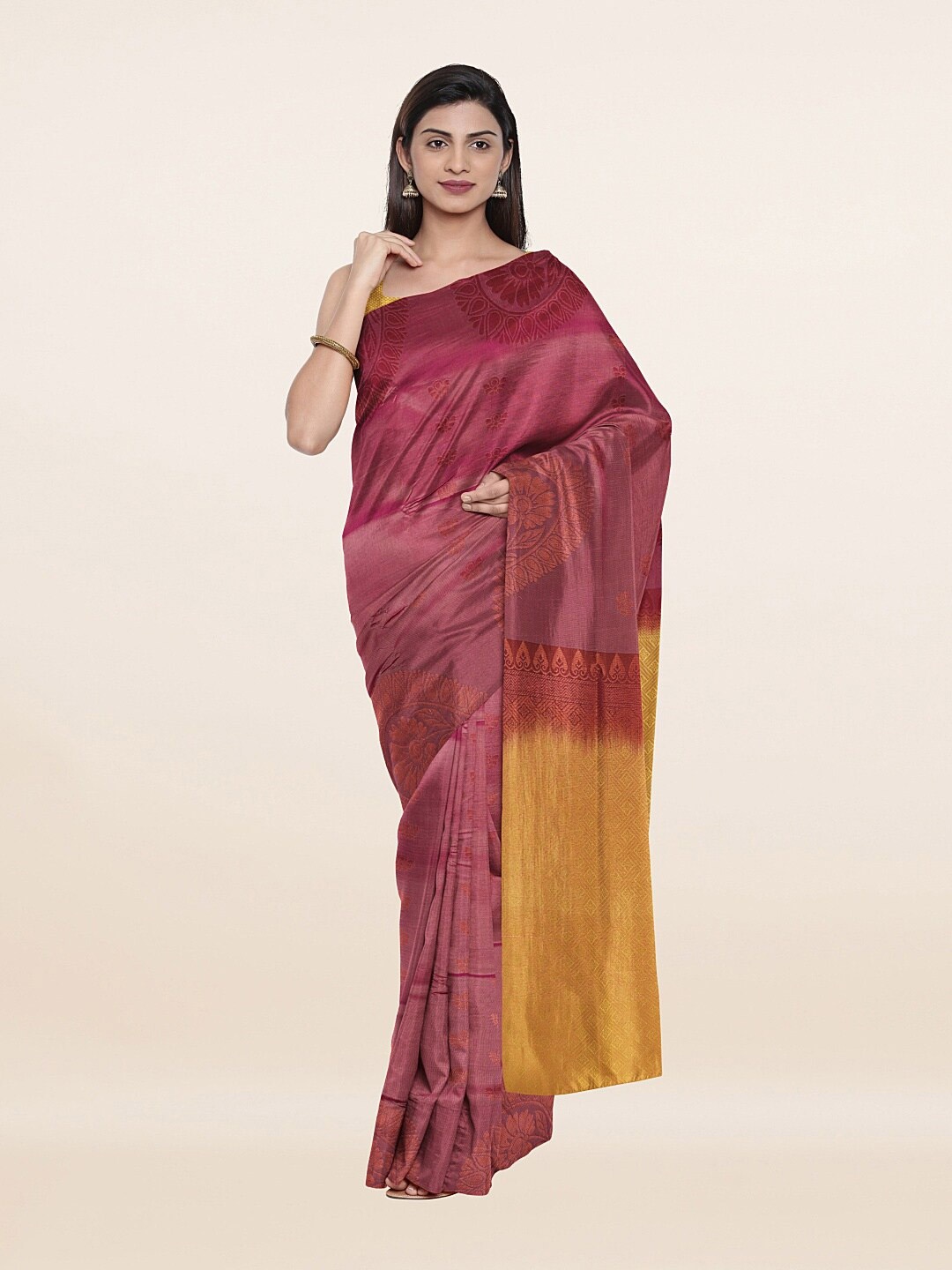 

Pothys Purple & Yellow Ethnic Motifs Art Silk Saree