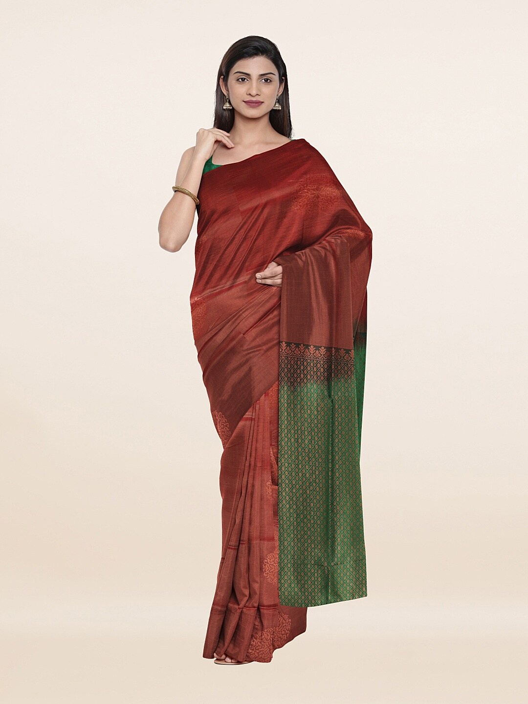 

Pothys Brown & Green Ethnic Motifs Zari Art Silk Saree