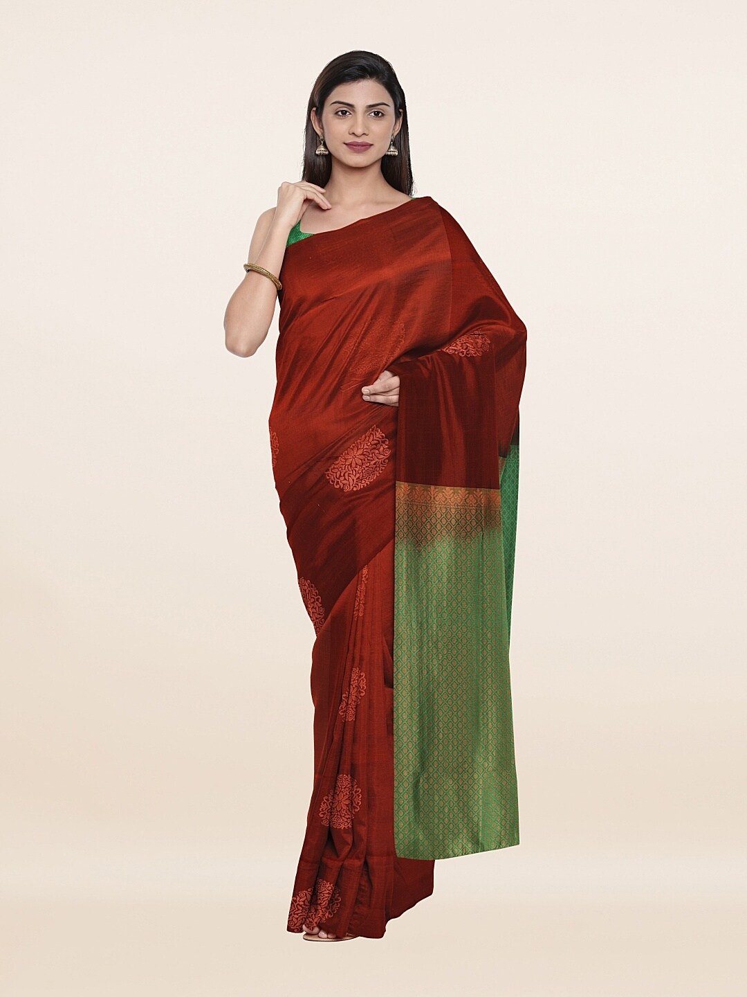 

Pothys Maroon & Green Ethnic Motifs Zari Art Silk Saree