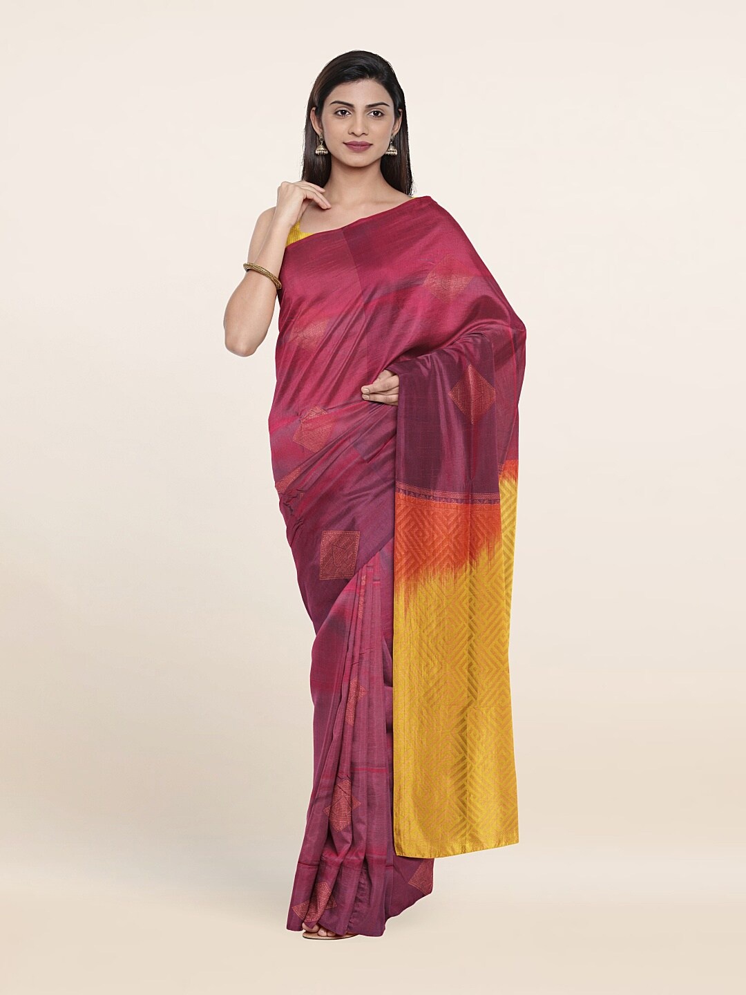 

Pothys Purple & Yellow Ethnic Motifs Zari Art Silk Saree