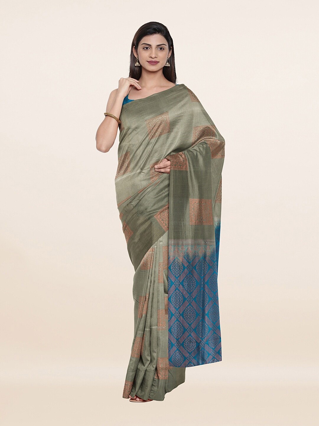 

Pothys Green & Blue Ethnic Motifs Zari Art Silk Saree