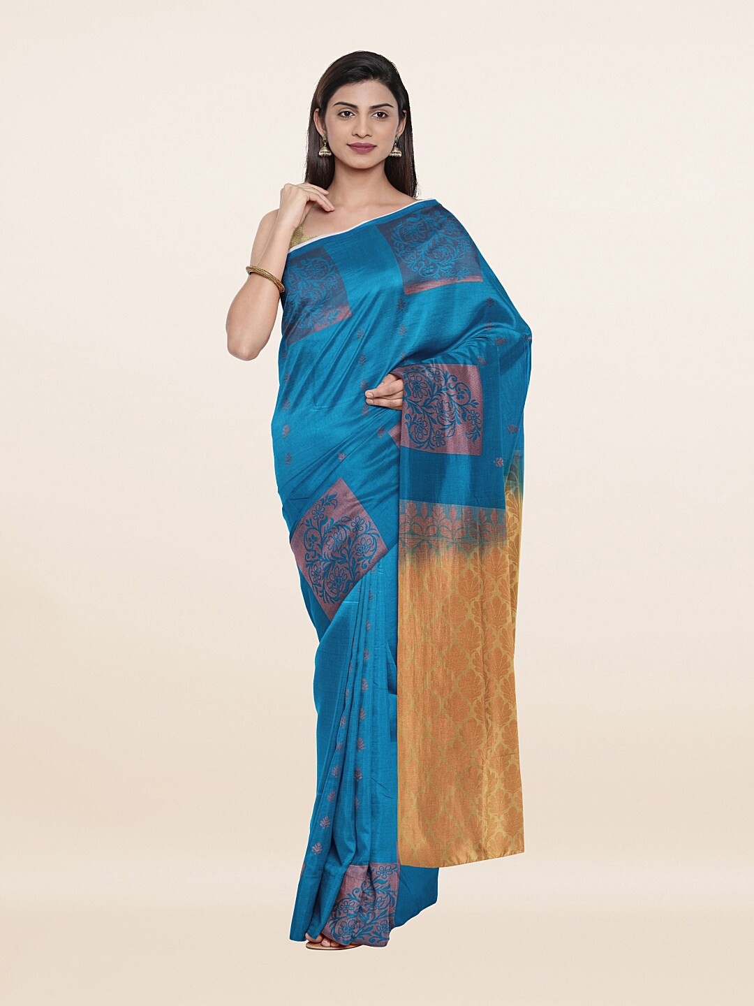 

Pothys Blue & Beige Ethnic Motifs Zari Art Silk Saree