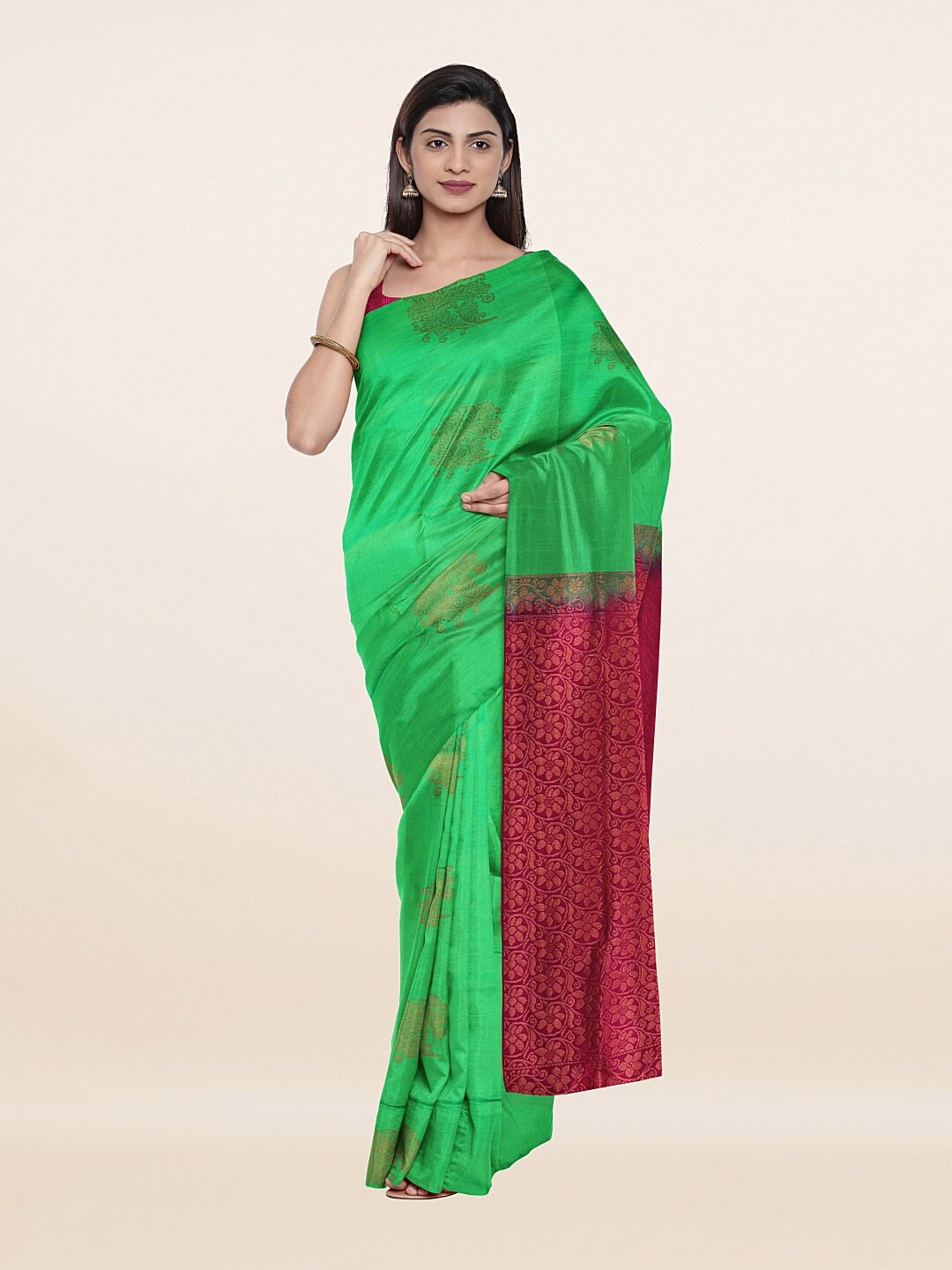 

Pothys Green & Magenta Ethnic Motifs Zari Art Silk Saree