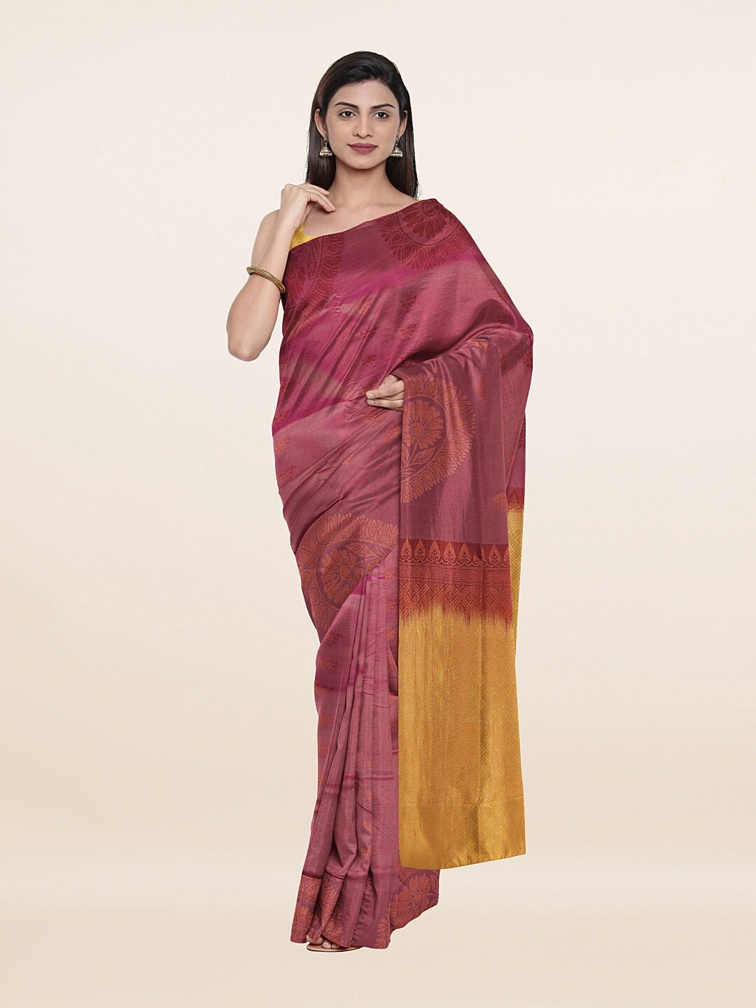 

Pothys Purple & Yellow Ethnic Motifs Zari Art Silk Saree