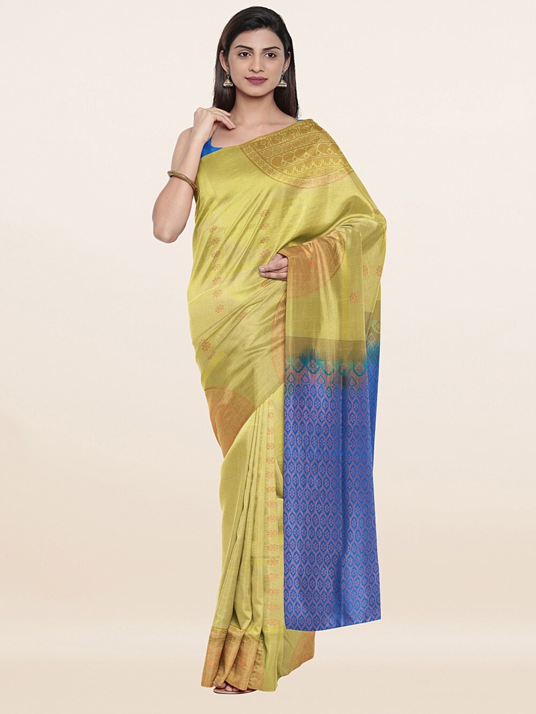 

Pothys Green & Blue Ethnic Motifs Zari Art Silk Saree