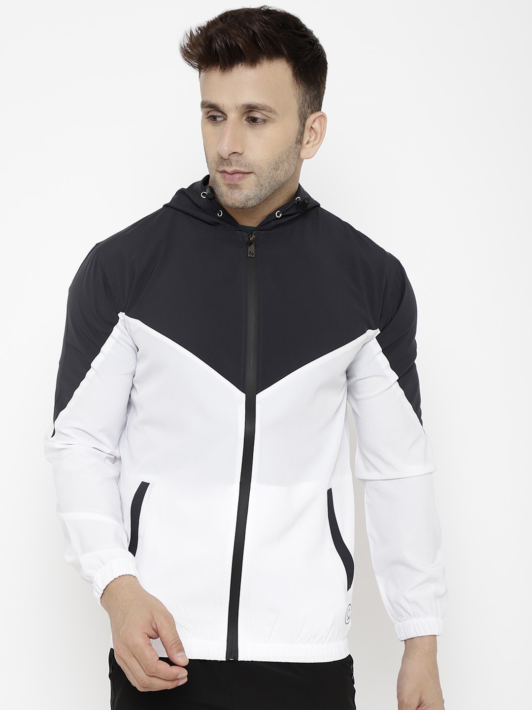 

CHKOKKO Men Grey Colourblocked Windcheater Outdoor Sporty Jacket
