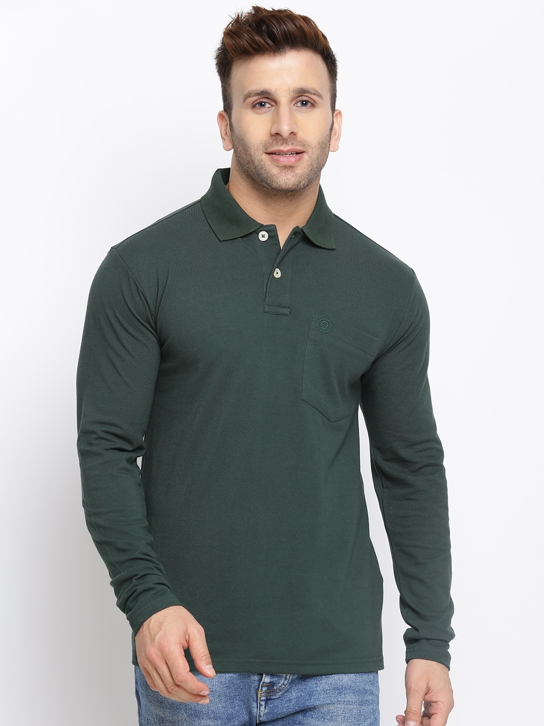 

Chkokko Men Green Polo Collar Outdoor T-shirt