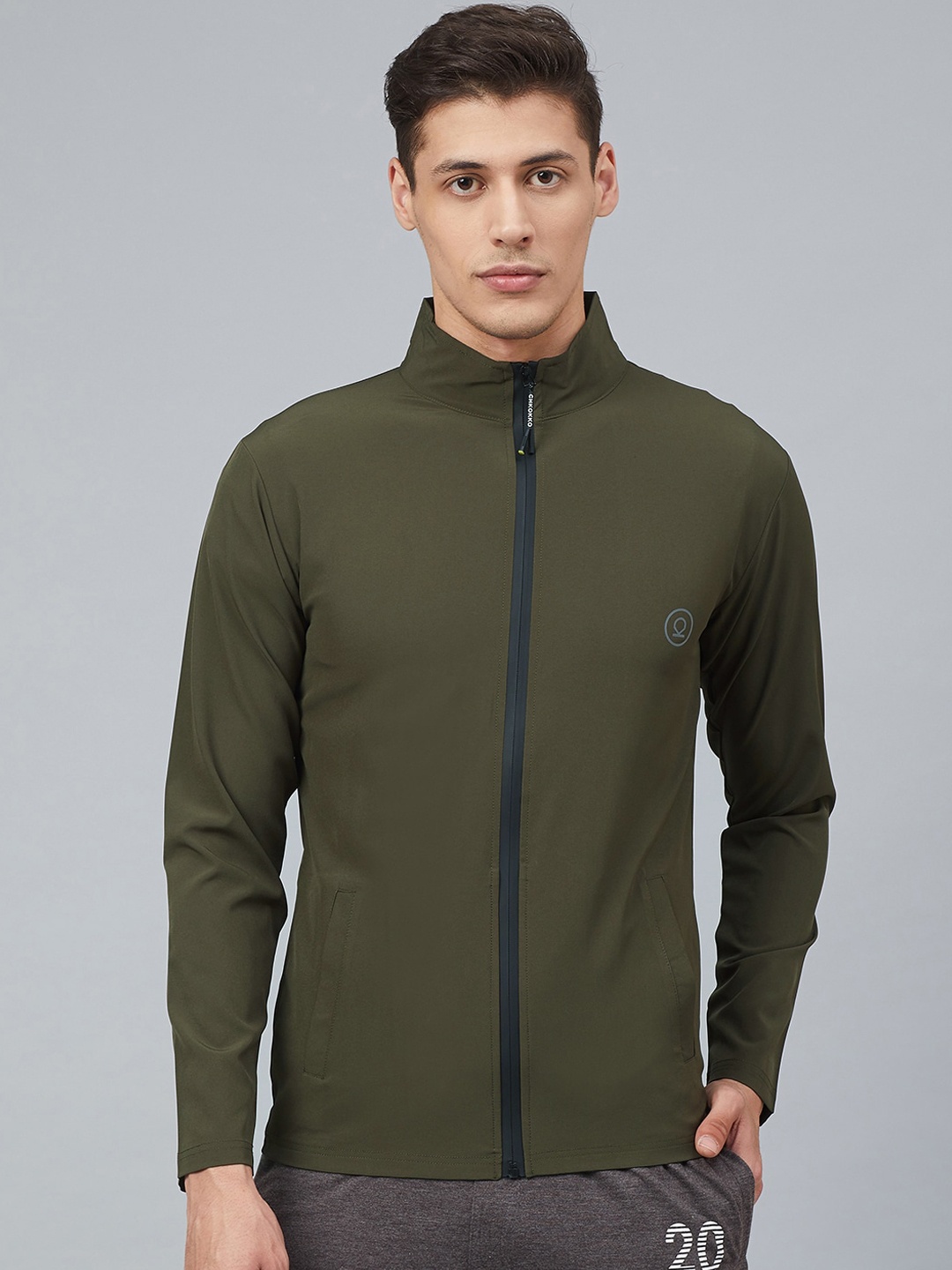 

CHKOKKO Men Green Striped Lightweight Outdoor Sporty Jacket
