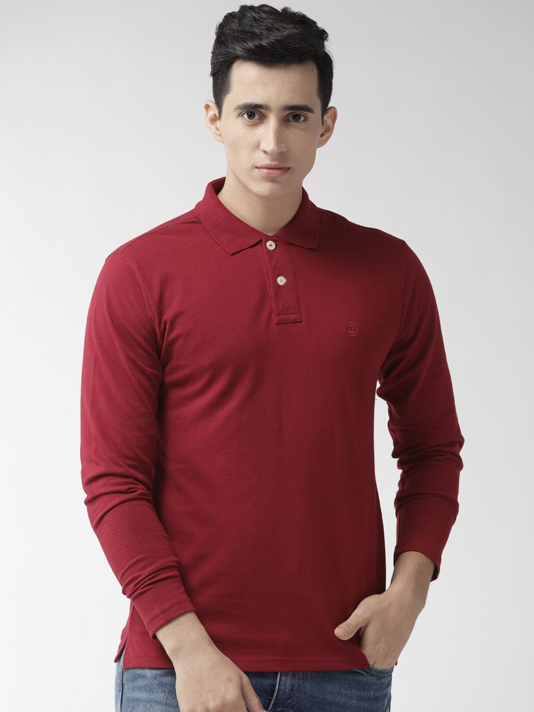 

CHKOKKO Men Maroon Polo Collar Outdoor Cotton T-shirt