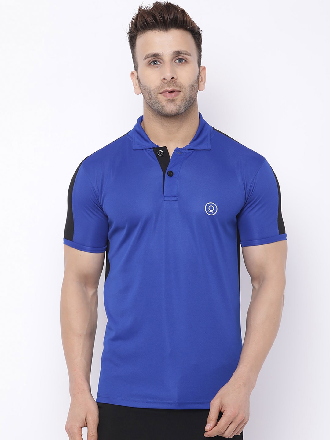

Chkokko Men Blue Polo Collar Rapid Dry Outdoor T-shirt