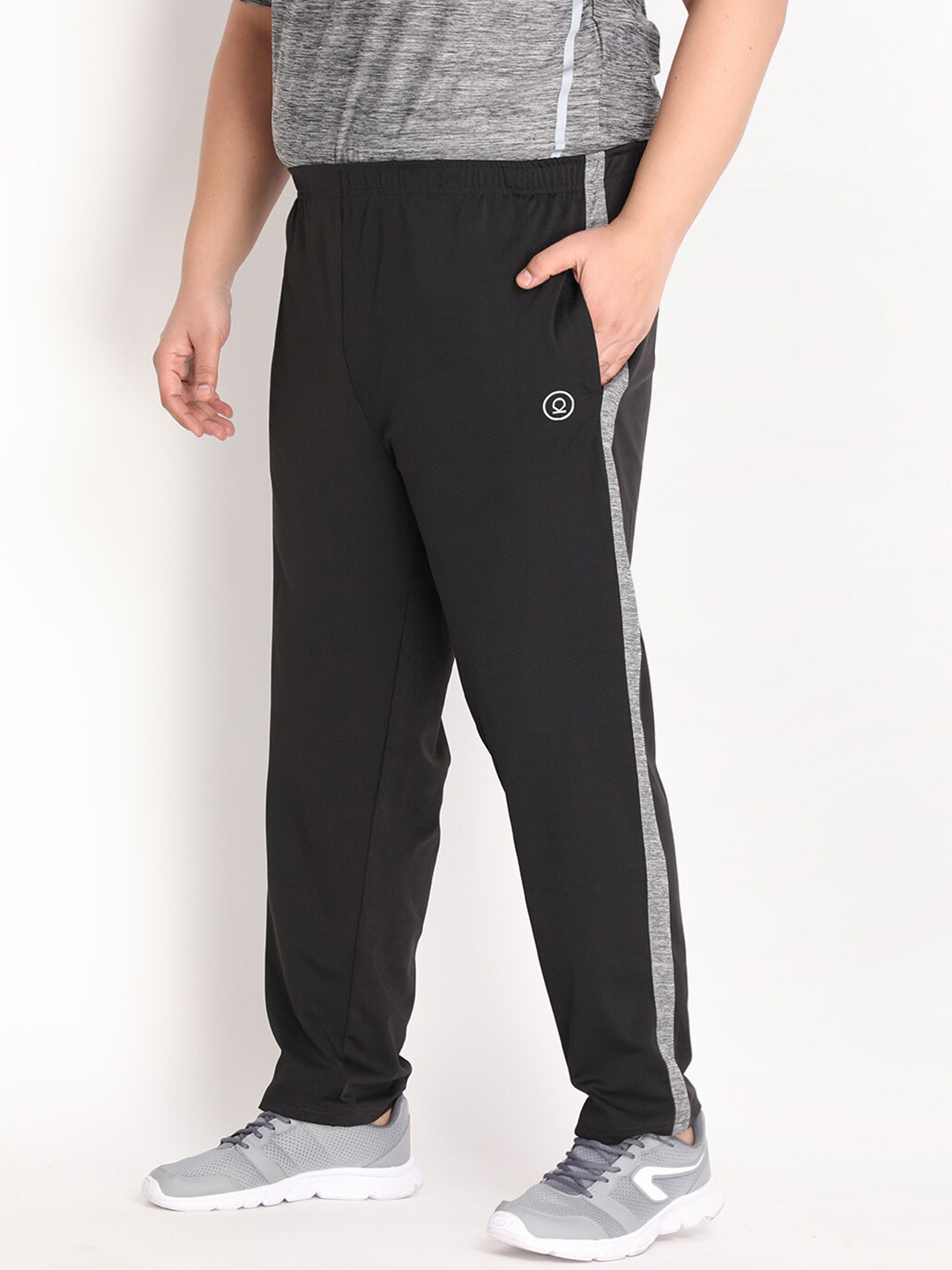 

CHKOKKO Plus Men Black Grey Solid Cotton Track Pants