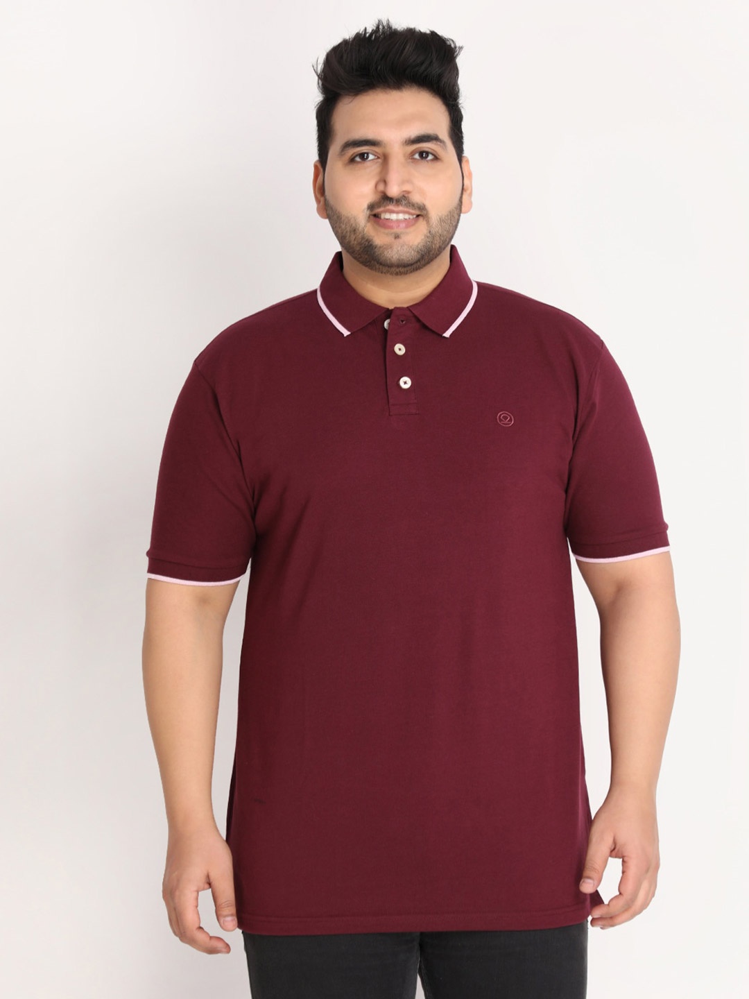 

CHKOKKO Plus Men Maroon Polo Collar Cotton T-shirt