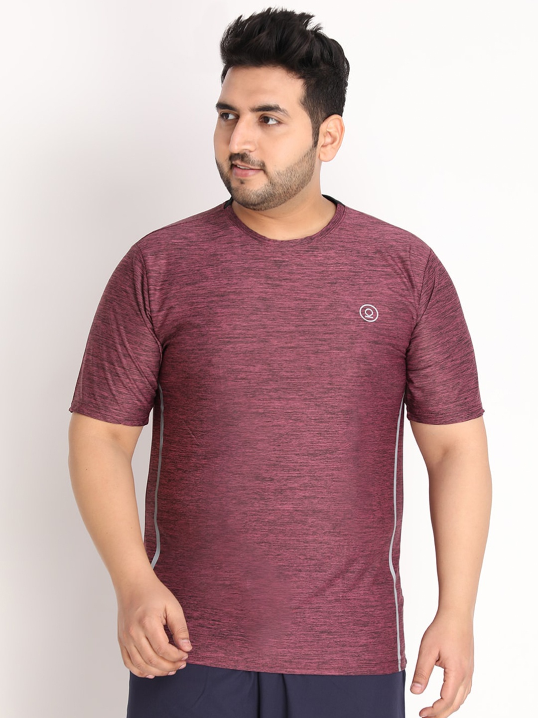 

CHKOKKO Plus Men Magenta Self Design Dri-FIT Training or Gym T-shirt