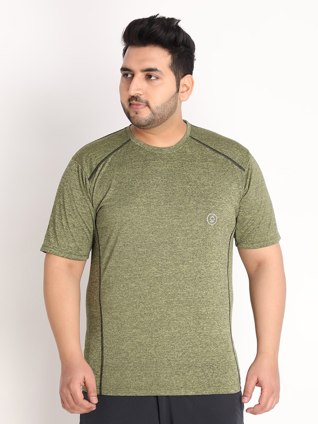 

CHKOKKO Plus Men Olive Green Dri-FIT Applique Training or Gym T-shirt