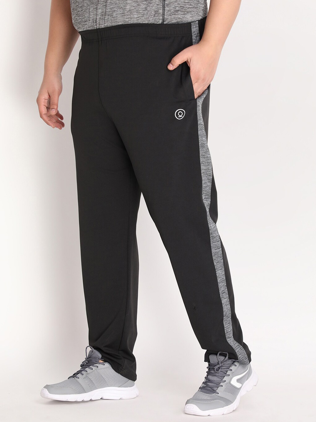 

CHKOKKO Plus Men Black Grey Solid Cotton Track Pants