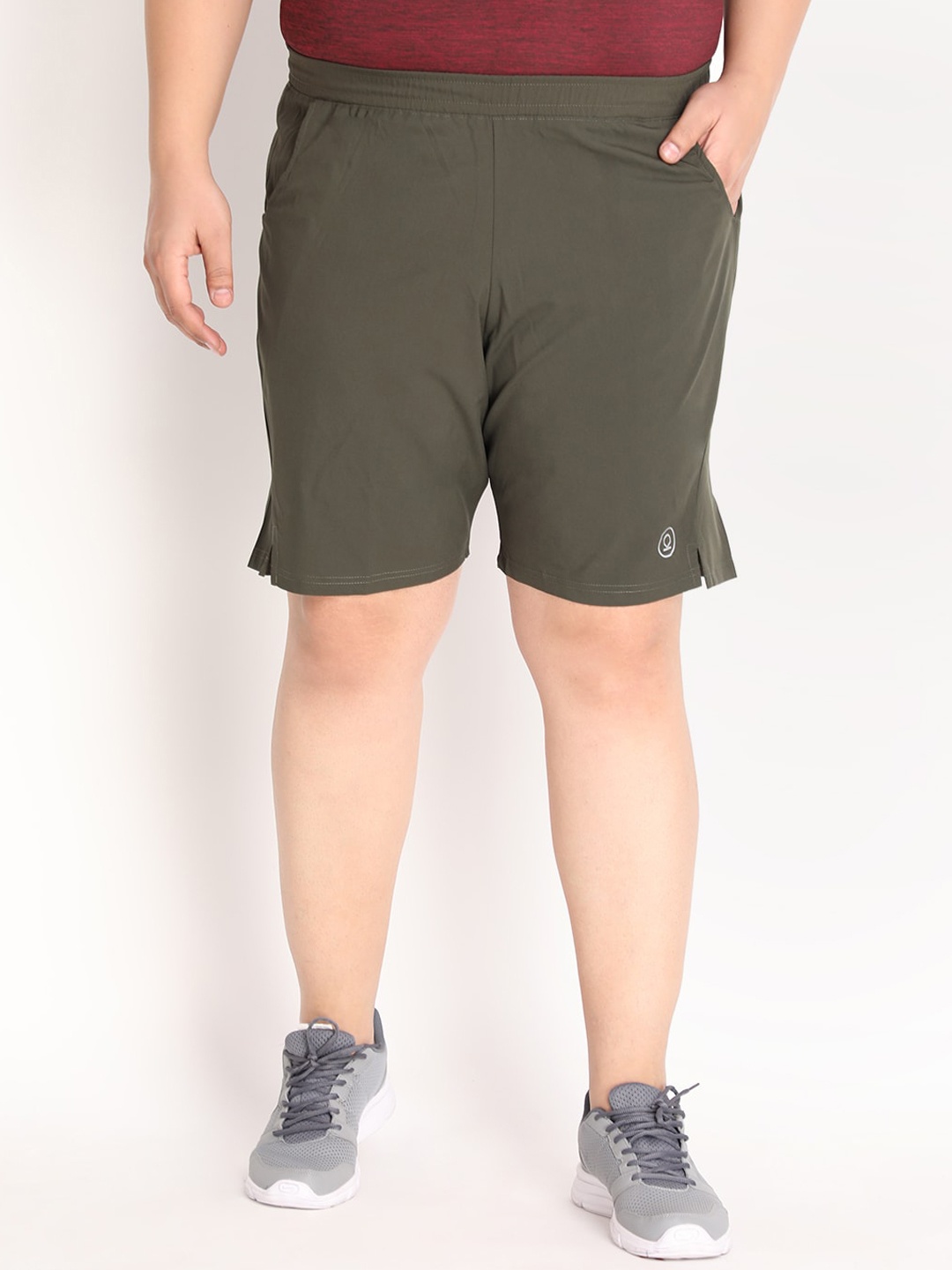 

CHKOKKO Plus Men Olive Green Running Sports Shorts