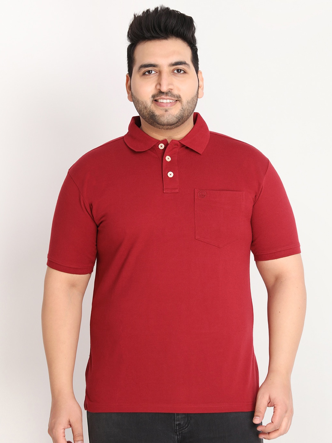 

CHKOKKO Plus Men Maroon Solid Polo Collar T-shirt