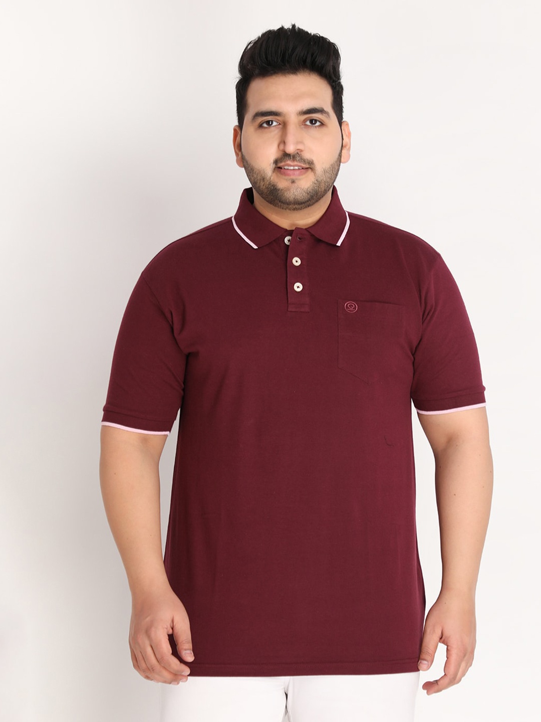 

CHKOKKO Plus Men Maroon Polo Collar Solid Cotton T-shirt
